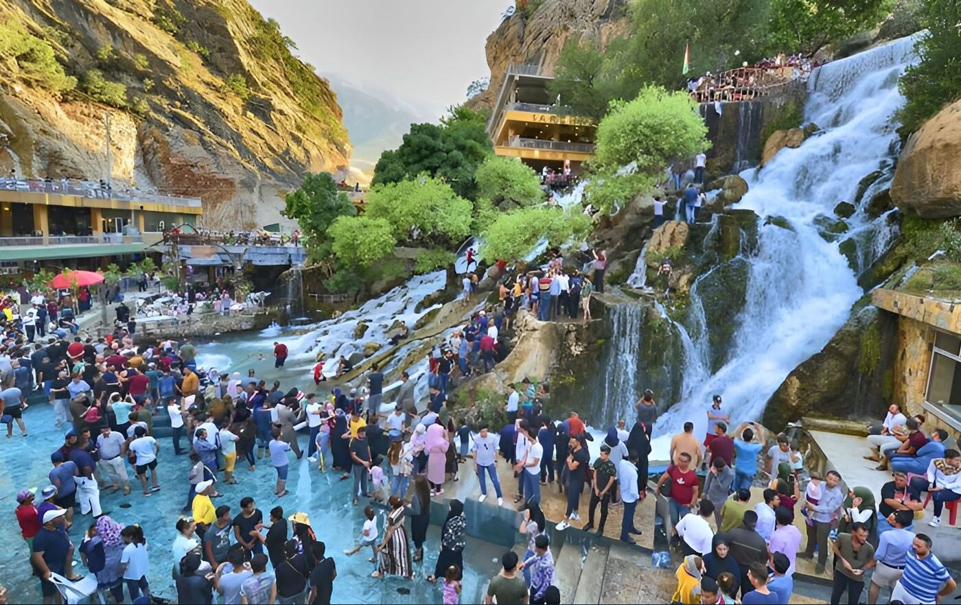 Bekhal Waterfall Kurdistan cascading beside the Hamilton Road