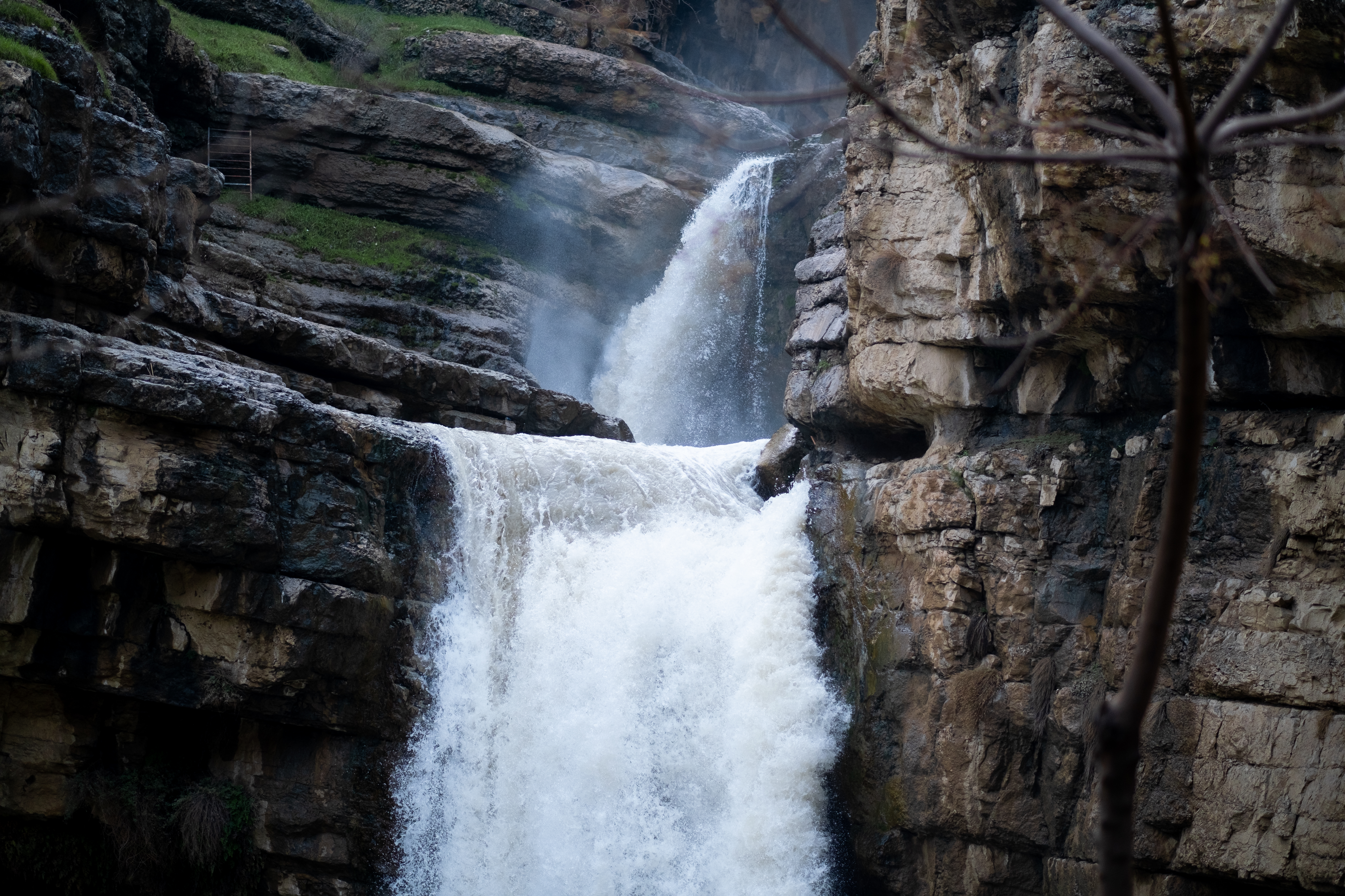 Gali Ali Beg waterfall cascading through a limestone gorge in the Kurdistan Region of Iraq