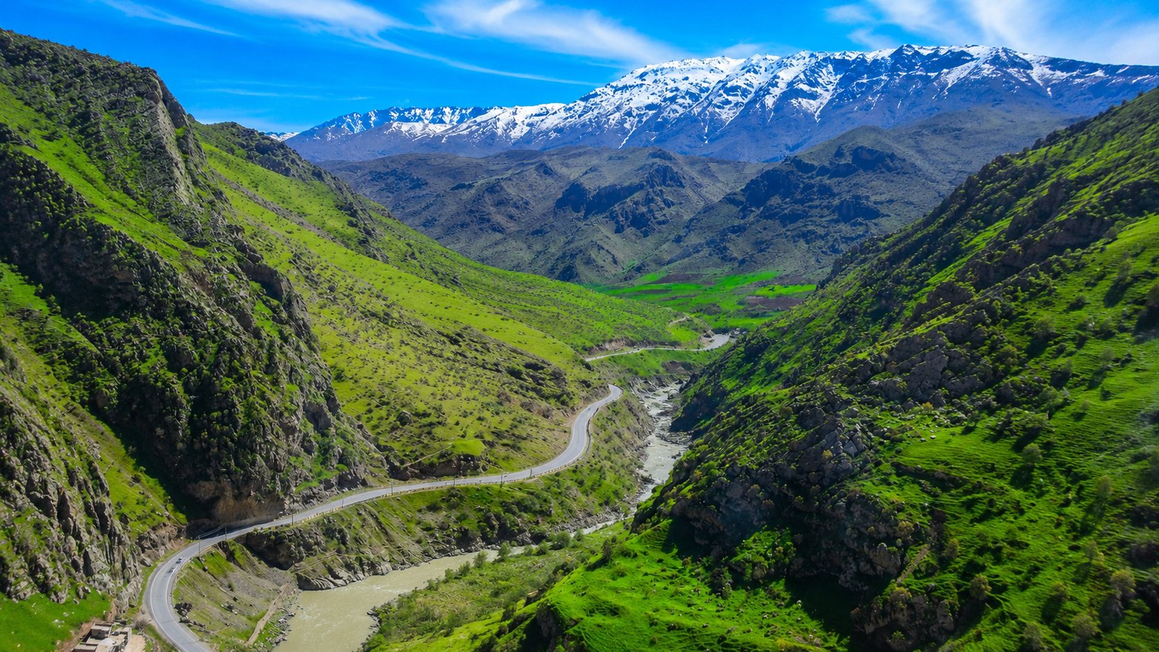 Hamilton Road mountain pass winding through the Zagros Mountains